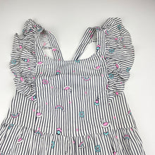 Load image into Gallery viewer, Girls lightweight, striped summer dress, no labels, armpit to armpit: 31cm, EUC, size 6-7, L: 67cm
