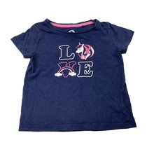 Load image into Gallery viewer, Girls Brilliant Basics, navy cotton tee / top, unicorn, FUC, size 2,  