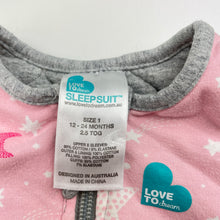 Load image into Gallery viewer, Girls Love to Dream, 2.5 Tog sleepsuit / sleeping bag, light pilling &amp; light mark on back, FUC, size 1,  