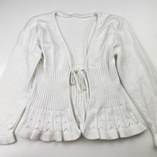 Load image into Gallery viewer, Girls white, knitted cotton cardigan, no labels, armpit to armpit: 28cm, shoulder to cuff: 35cm, GUC, size 4-5,  