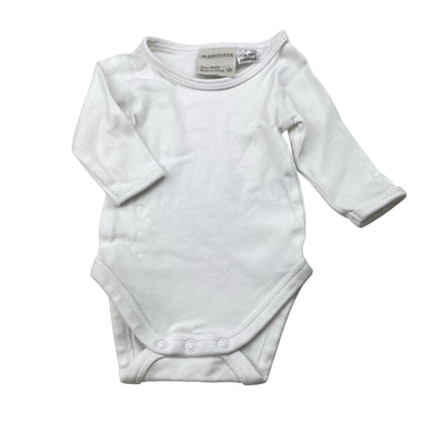 Unisex Marquise, white cotton bodysuit / romper, GUC, size 0000,  