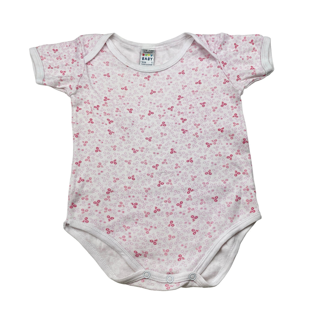 Girls Baby Baby, vintage floral cotton bodysuit / romper, GUC, size 1,  