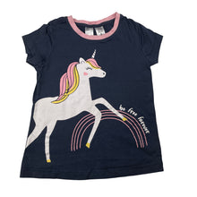 Load image into Gallery viewer, Girls Anko, navy cotton pyjama top, unicorn, GUC, size 7,  