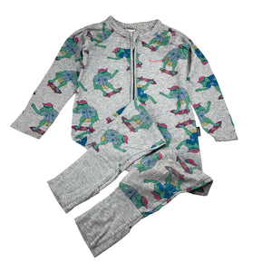 Unisex Bonds, zip wondersuit / zippy / romper, skateboarding crocodile, FUC, size 2,  