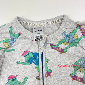 Unisex Bonds, zip wondersuit / zippy / romper, skateboarding crocodile, FUC, size 2,  