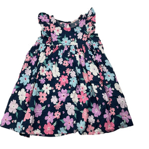 Girls lightweight, navy floral dress, no labels, armpit to armpit: 28cm, GUC, size 2-3, L: 53cm
