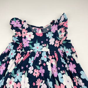 Girls lightweight, navy floral dress, no labels, armpit to armpit: 28cm, GUC, size 2-3, L: 53cm