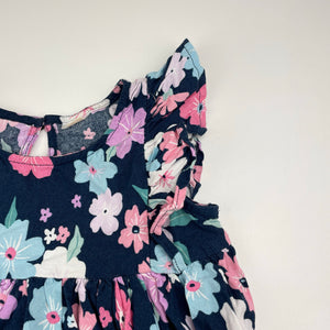 Girls lightweight, navy floral dress, no labels, armpit to armpit: 28cm, GUC, size 2-3, L: 53cm