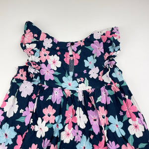 Girls lightweight, navy floral dress, no labels, armpit to armpit: 28cm, GUC, size 2-3, L: 53cm