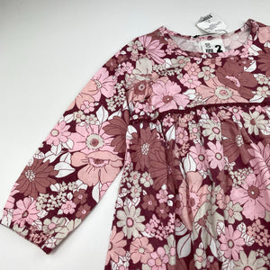 Girls Cotton On, floral cotton long sleeve dress, NEW, size 2, L: 50cm