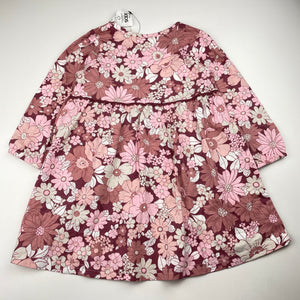 Girls Cotton On, floral cotton long sleeve dress, NEW, size 2, L: 50cm
