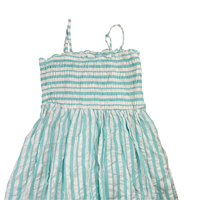Girls Target, blue & white stripe cotton summer dress, GUC, size 12, L: 75cm