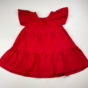 Girls Mango, red cotton short sleeve dress, EUC, size 2, L: 42cm