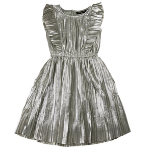 Girls Rock Your Kid, pleated silver metallic dress, EUC, size 4, L: 55cm