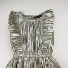 Load image into Gallery viewer, Girls Rock Your Kid, pleated silver metallic dress, EUC, size 4, L: 55cm