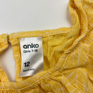 Girls Anko, yellow floral cropped viscose top, EUC, size 12,  