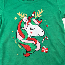 Load image into Gallery viewer, Girls Joy For All, lightweight Christmas tee, unicorn, GUC, size 4,  