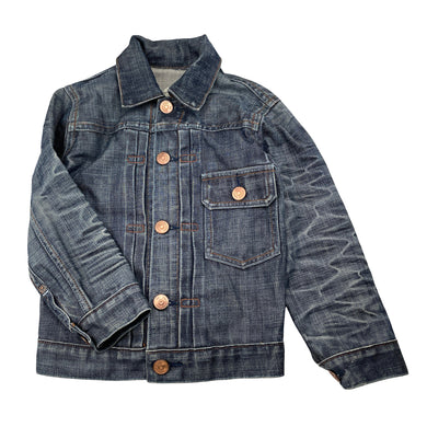 Boys Earnest Sewn, dark denim jacket, armpit to armpit: 34cm, shoulder to cuff: 39cm, GUC, size 5-6,  