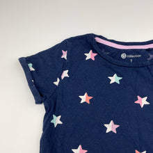 Load image into Gallery viewer, Girls B Collection, navy cotton tee / top, stars, GUC, size 7,  