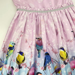 Girls Target, cotton lined party dress, birds, marks on skirt, FUC, size 6, L: 64cm