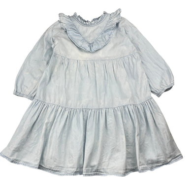 Girls Cotton On, chambray cotton long sleeve dress, mark right sleeve, FUC, size 4, L: 58cm