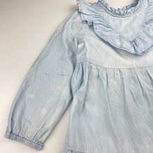 Load image into Gallery viewer, Girls Cotton On, chambray cotton long sleeve dress, mark right sleeve, FUC, size 4, L: 58cm