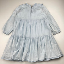 Load image into Gallery viewer, Girls Cotton On, chambray cotton long sleeve dress, mark right sleeve, FUC, size 4, L: 58cm