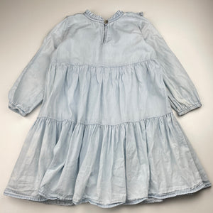 Girls Cotton On, chambray cotton long sleeve dress, mark right sleeve, FUC, size 4, L: 58cm