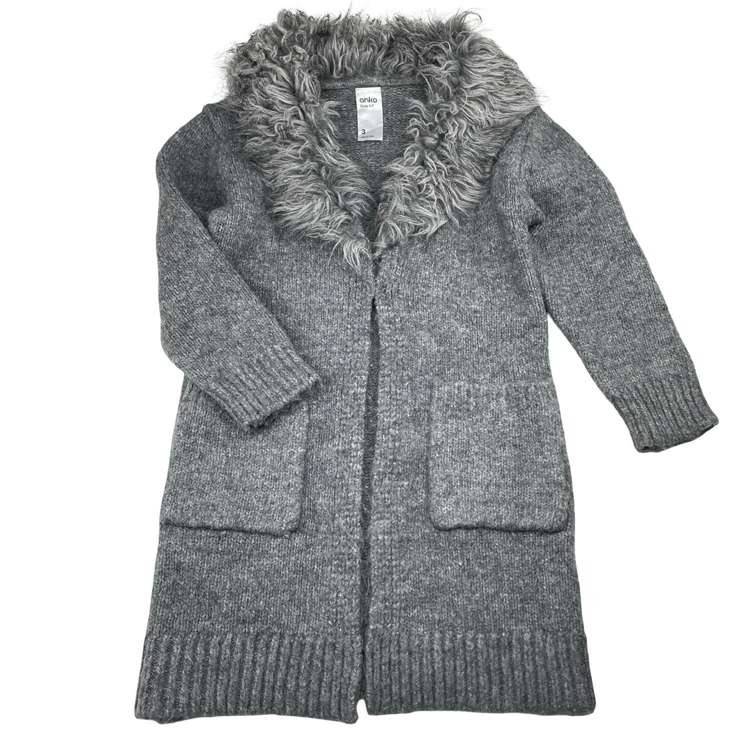 Girls Anko, soft feel knitted long cardigan, single button fasten, L: 56cm, GUC, size 3,  