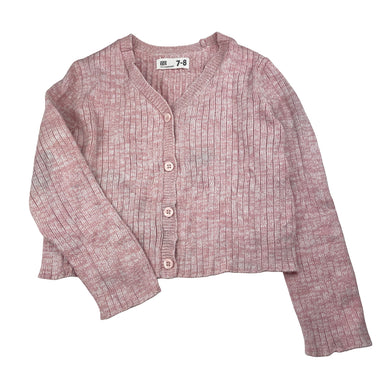 Girls Cotton On, pink marle knitted cardigan, light mark right elbow, FUC, size 7-8,  