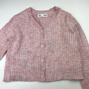 Girls Cotton On, pink marle knitted cardigan, light mark right elbow, FUC, size 7-8,  