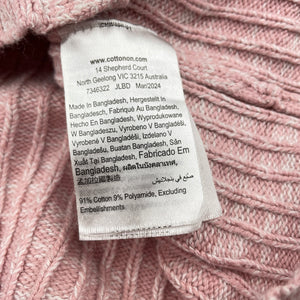 Girls Cotton On, pink marle knitted cardigan, light mark right elbow, FUC, size 7-8,  