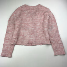 Load image into Gallery viewer, Girls Cotton On, pink marle knitted cardigan, light mark right elbow, FUC, size 7-8,  