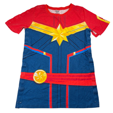 Girls Marvel, SUPER TEE Captain Marvel cotton tee, side & shoulder poppers, GUC, size 12,  