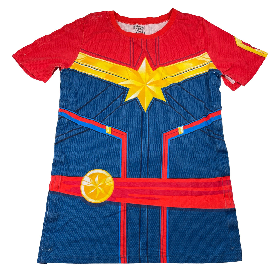 Girls Marvel, SUPER TEE Captain Marvel cotton tee, side & shoulder poppers, GUC, size 12,  