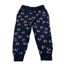 Load image into Gallery viewer, Girls Milkshake, fleece lined track pants, elasticated, rainbows, Inside leg: 34.5cm, GUC, size 3,  