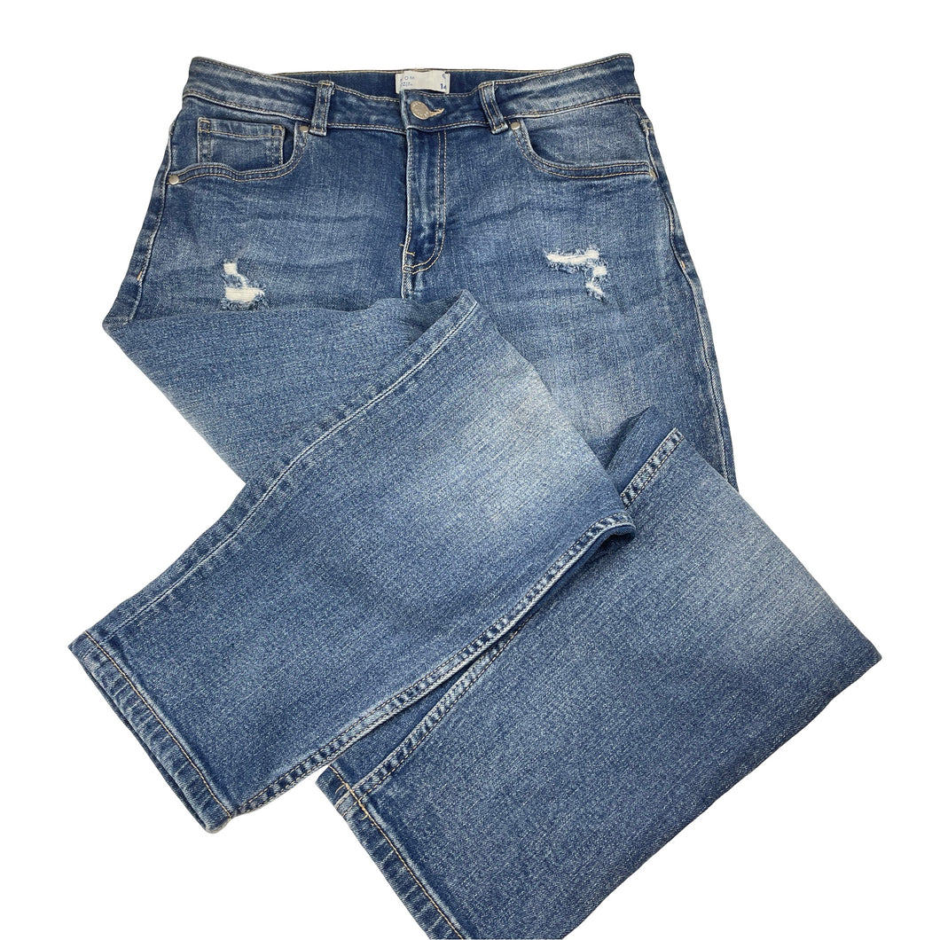 Girls Target, MOM distressed stretch denim jeans, adjustable, Inside leg: 67cm, GUC, size 14,  