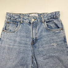 Load image into Gallery viewer, Girls Zara, distressed denim wide leg jeans, adjustable, Inside leg: 59.5cm, GUC, size 13-14,  