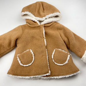 Girls Cotton On, fleece hooded jacket / coat, poppers, GUC, size 000,  