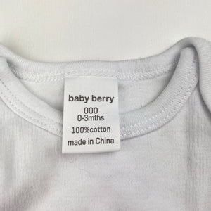 Unisex Baby Berry, white cotton bodysuit / romper, EUC, size 000,  