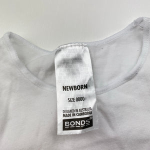 Unisex Bonds, white stretchy bodysuit / romper, EUC, size 0000,  