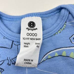 Boys Dymples, organic cotton bodysuit / romper, dinosaurs, EUC, size 0000,  