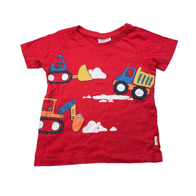 Boys Sprout, red cotton tee / top, diggers, GUC, size 1,  