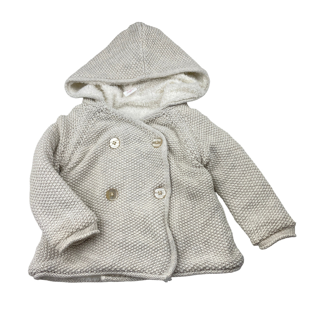 Girls Seed, fleece lined knitted cotton hooded cardigan, GUC, size 1,  