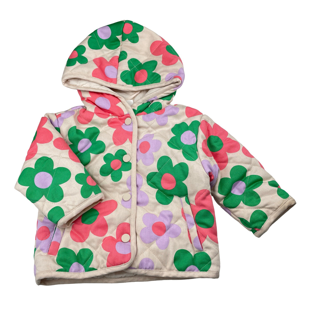 Girls Seed, quilted cotton floral jacket / coat, light mark right cuff, FUC, size 1,  