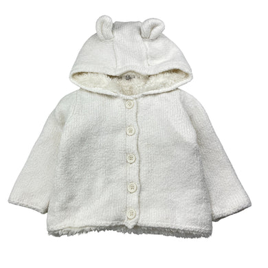 Girls Target, faux fur lined knitted hooded cardigan, light marks, FUC, size 00,  