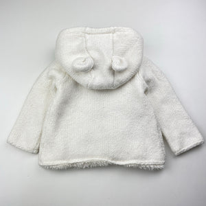 Girls Target, faux fur lined knitted hooded cardigan, light marks, FUC, size 00,  