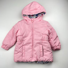 Load image into Gallery viewer, Girls Lily &amp; Dan, reversible floral / pink hooded jacket / coat, EUC, size 0,  