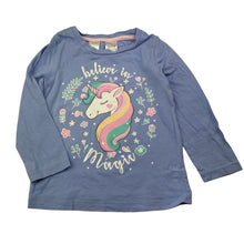 Load image into Gallery viewer, Girls Brilliant Basics, stretchy long sleeve pyjama top, unicorn, GUC, size 3,  