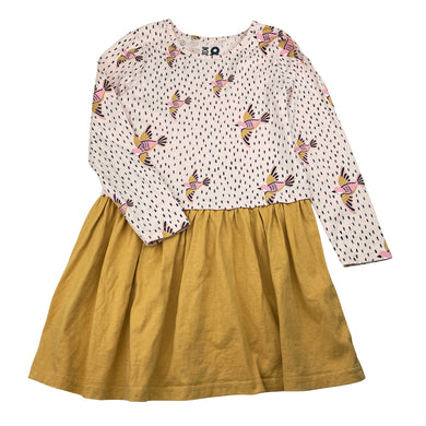 Girls Cotton On, cotton long sleeve dress, birds, light marks back left cuff, FUC, size 8, L: 62cm